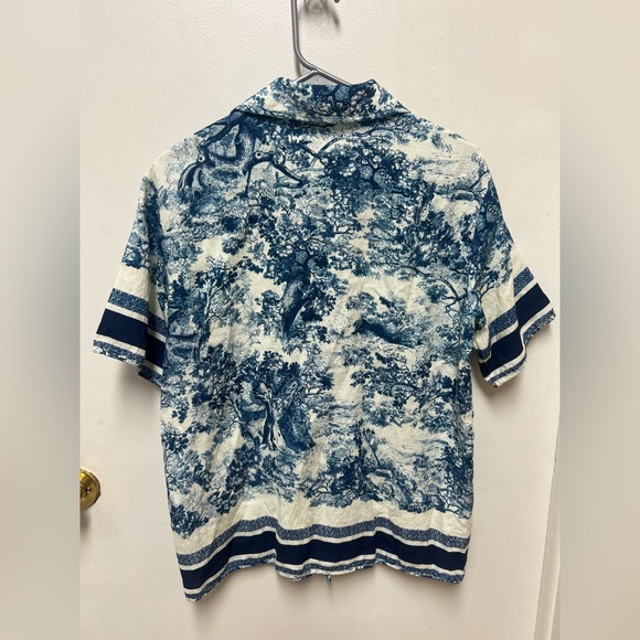 Commense Blue & Cream Toile Print Button-Up Top | Size S - Picture 2 of 3